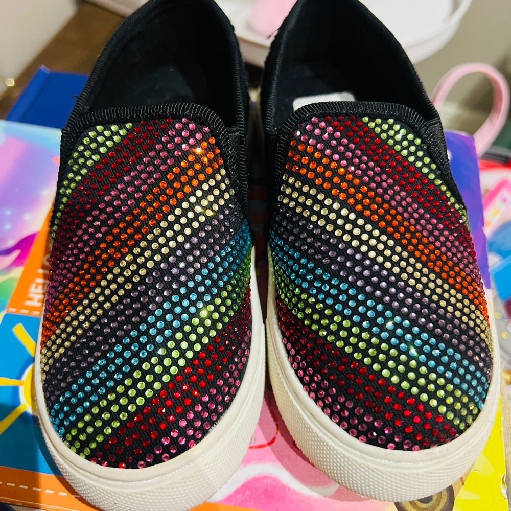 Colorful Rhinestone Slip-On Sneakers